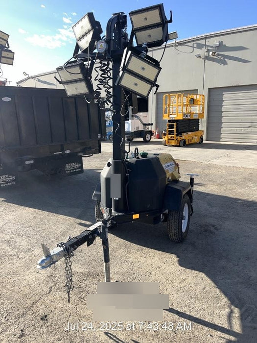 Allmand NLV3GR (4) LED Light Fixture 350W, 23' Vertical Mast, 3kW Prime, Towable, Deep Sea L401, Leveling Jacks, Yanmar T4F 5.8hp