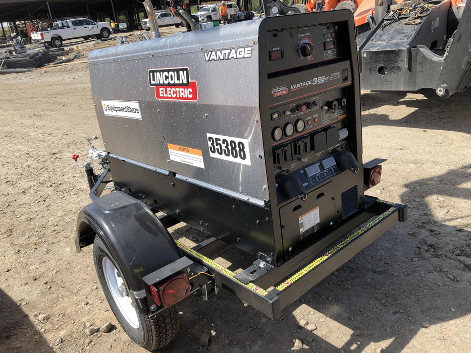2019 Lincoln Electric Vantage 322 Welder Ready-Pak 3, Two wheel trailer, Fender and Light kit, Cable Rack