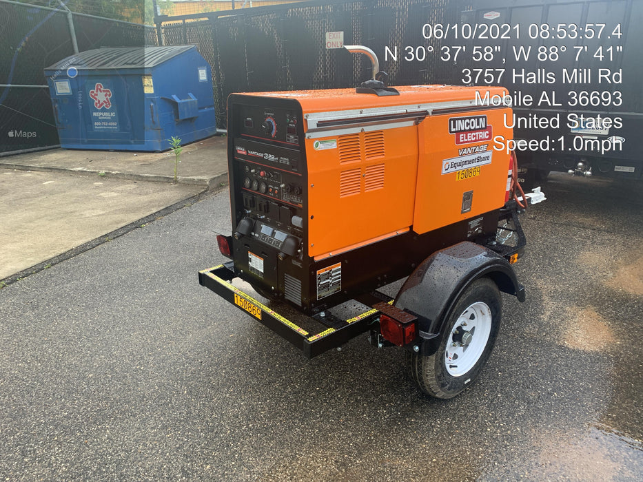 2021 Lincoln Electric Vantage 322 Vantage 322 Ready Pak 3 w/ Telematics & Decals, ORANGE (includes trailer, cable rack, fender light kit)