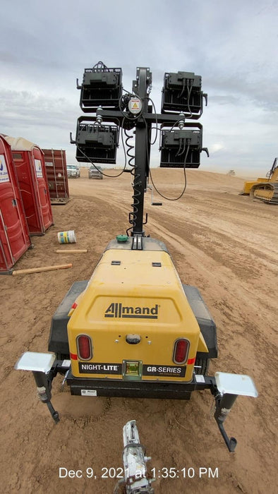 Allmand NLV3GR (4) LED Light Fixture 350W, 23' Vertical Mast, 3kW Prime, Towable, Deep Sea L401, Leveling Jacks, Yanmar T4F 5.8hp