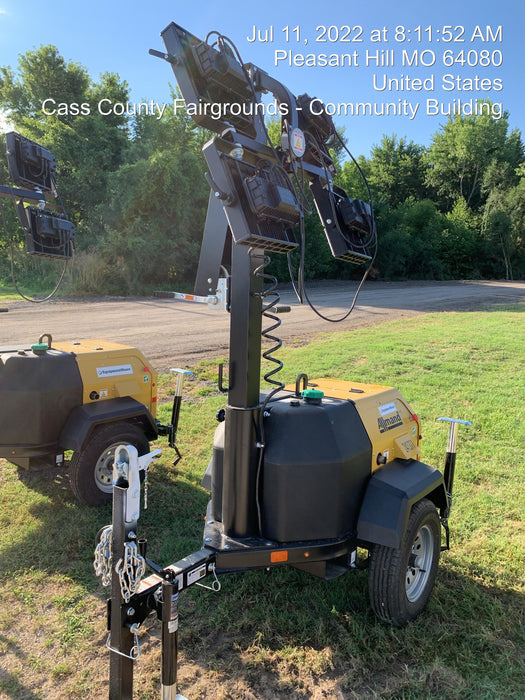 2022 Allmand NLV3GR (4) LED Light Fixture 350W, 23' Vertical Mast, 3kW Prime, Towable, Deep Sea L401, Leveling Jacks, Yanmar T4F 5.8hp