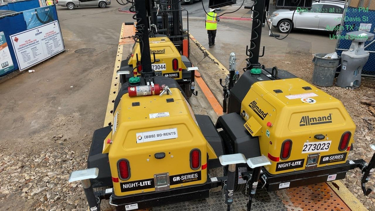 2022 Allmand NLV3GR (4) LED Light Fixture 350W, 23' Vertical Mast, 3kW Prime, Towable, ES Decals, T3