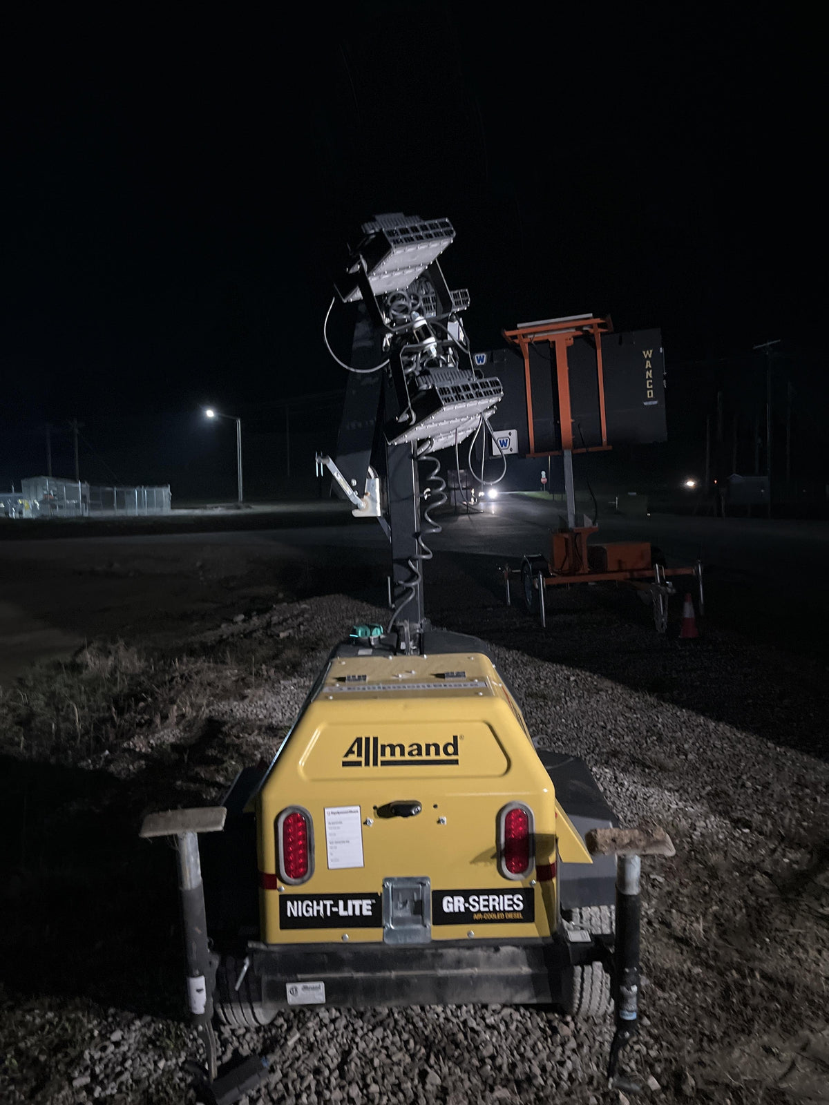 2022 Allmand NLV3GR (4) LED Light Fixture 350W, 23' Vertical Mast, 3kW Prime, Towable, Deep Sea L401, Leveling Jacks, Yanmar T4F 5.8hp