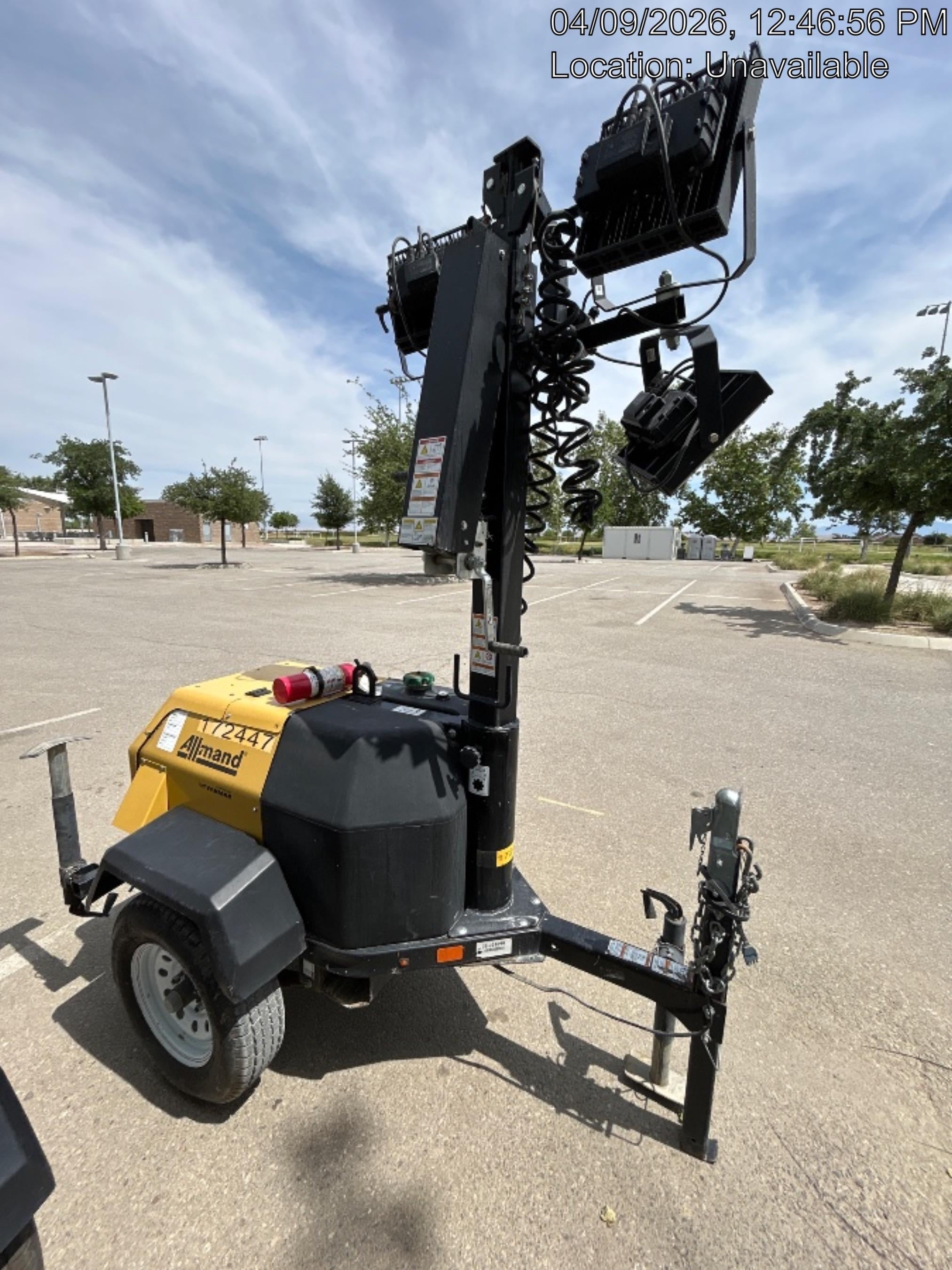 2021 Allmand NLV3GR (4) LED Light Fixture 350W, 23' Vertical Mast, 3kW Prime, Towable, Deep Sea L401, Leveling Jacks, Yanmar T4F 5.8hp