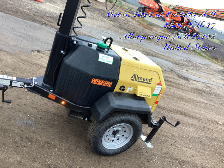 2022 Allmand NLV3GR (4) LED Light Fixture 350W, 23' Vertical Mast, 3kW Prime, Towable, ES Decals, T3