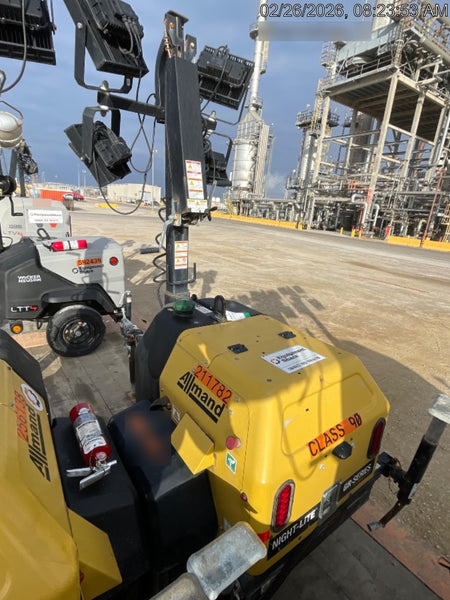 2022 Allmand NLV3GR (4) LED Light Fixture 350W, 23' Vertical Mast, 3kW Prime, Towable, Deep Sea L401, Leveling Jacks, Yanmar T4F 5.8hp
