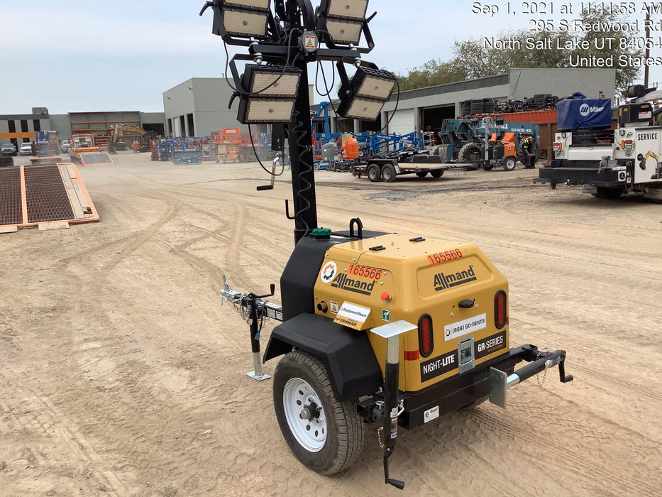 2021 Allmand NLV3GR (4) LED Light Fixture 350W, 23' Vertical Mast, 3kW Prime, Towable, Deep Sea L401, Leveling Jacks, Yanmar T4F 5.8hp