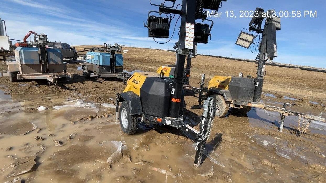 2022 Allmand NLV3GR (4) LED Light Fixture 350W, 23' Vertical Mast, 3kW Prime, Towable, ES Decals, T3