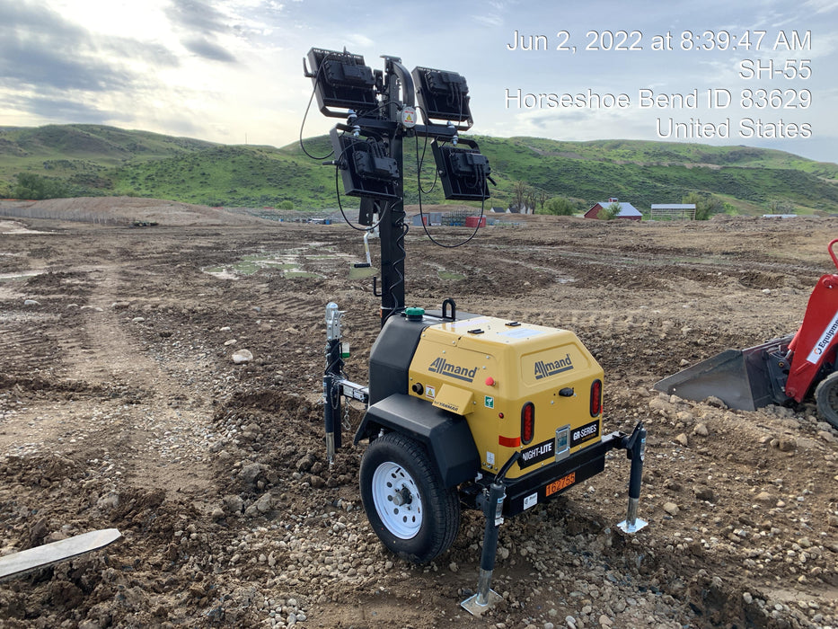 2021 Allmand NLV3GR (4) LED Light Fixture 350W, 23' Vertical Mast, 3kW Prime, Towable, Deep Sea L401, Leveling Jacks, Yanmar T4F 5.8hp