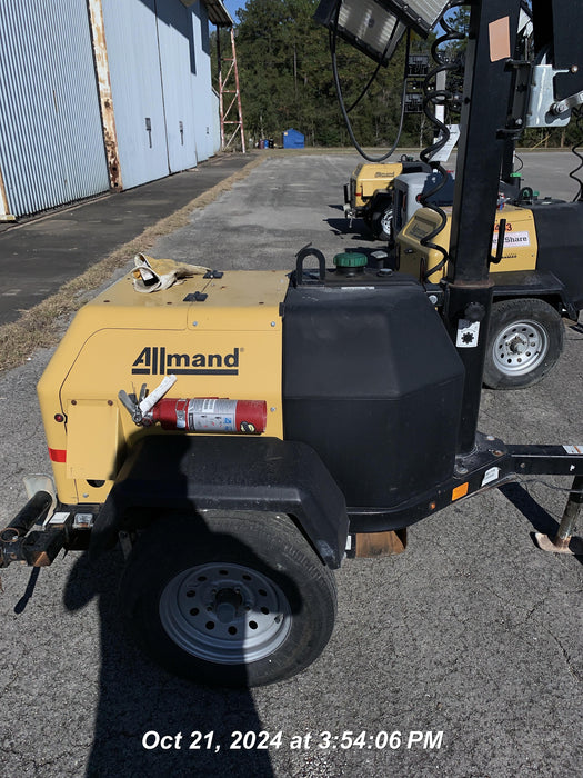 2022 Allmand NLV3GR (4) LED Light Fixture 350W, 23' Vertical Mast, 3kW Prime, Towable, Deep Sea L401, Leveling Jacks, Yanmar T4F 5.8hp