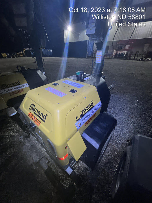 2022 Allmand NLV3GR (4) LED Light Fixture 350W, 23' Vertical Mast, 3kW Prime, Towable, Deep Sea L401, Leveling Jacks, Yanmar T4F 5.8hp