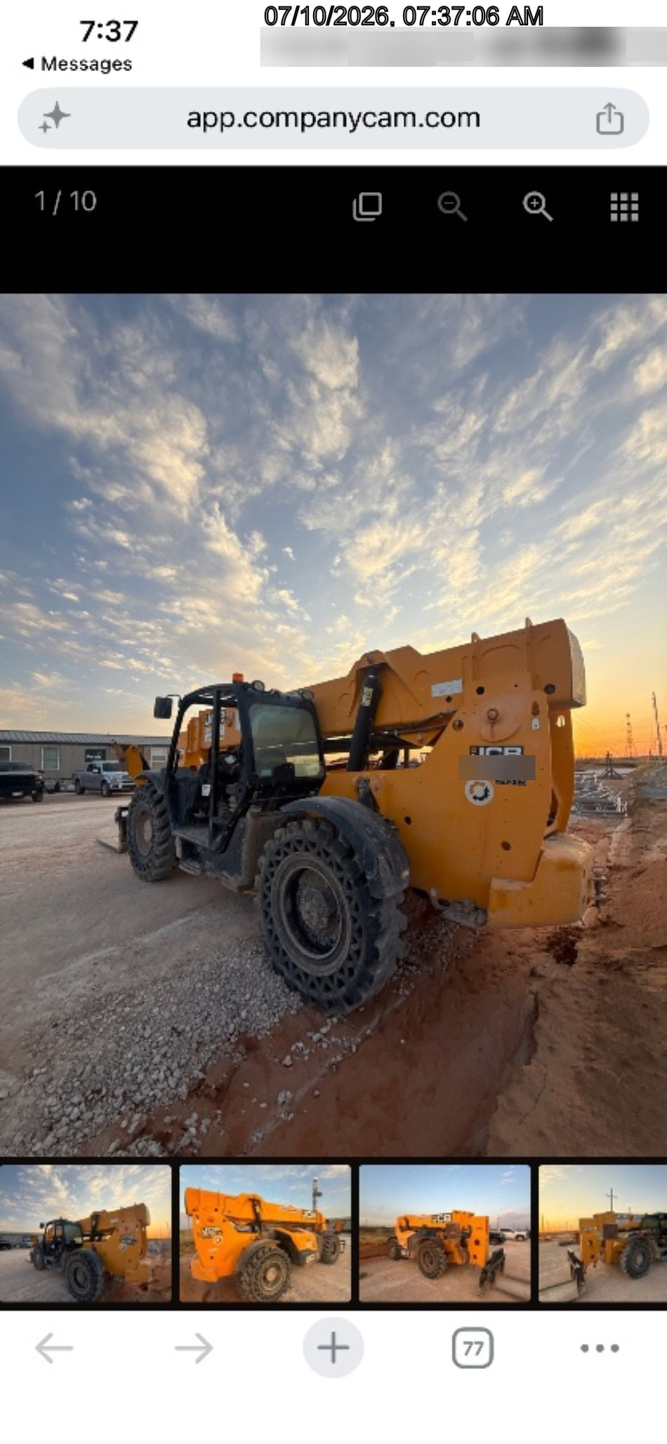 2020 JCB 512-56 Canopy, 74 HP, Solid Tires, STD Worklight, Beacon, Aux Hydraulics, Lifting Eye, Backup Alarm w/66" Carriage, 60" Forks