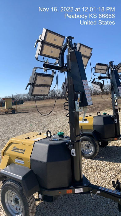 2022 Allmand NLV3GR (4) LED Light Fixture 350W, 23' Vertical Mast, 3kW Prime, Towable, ES Decals, T3