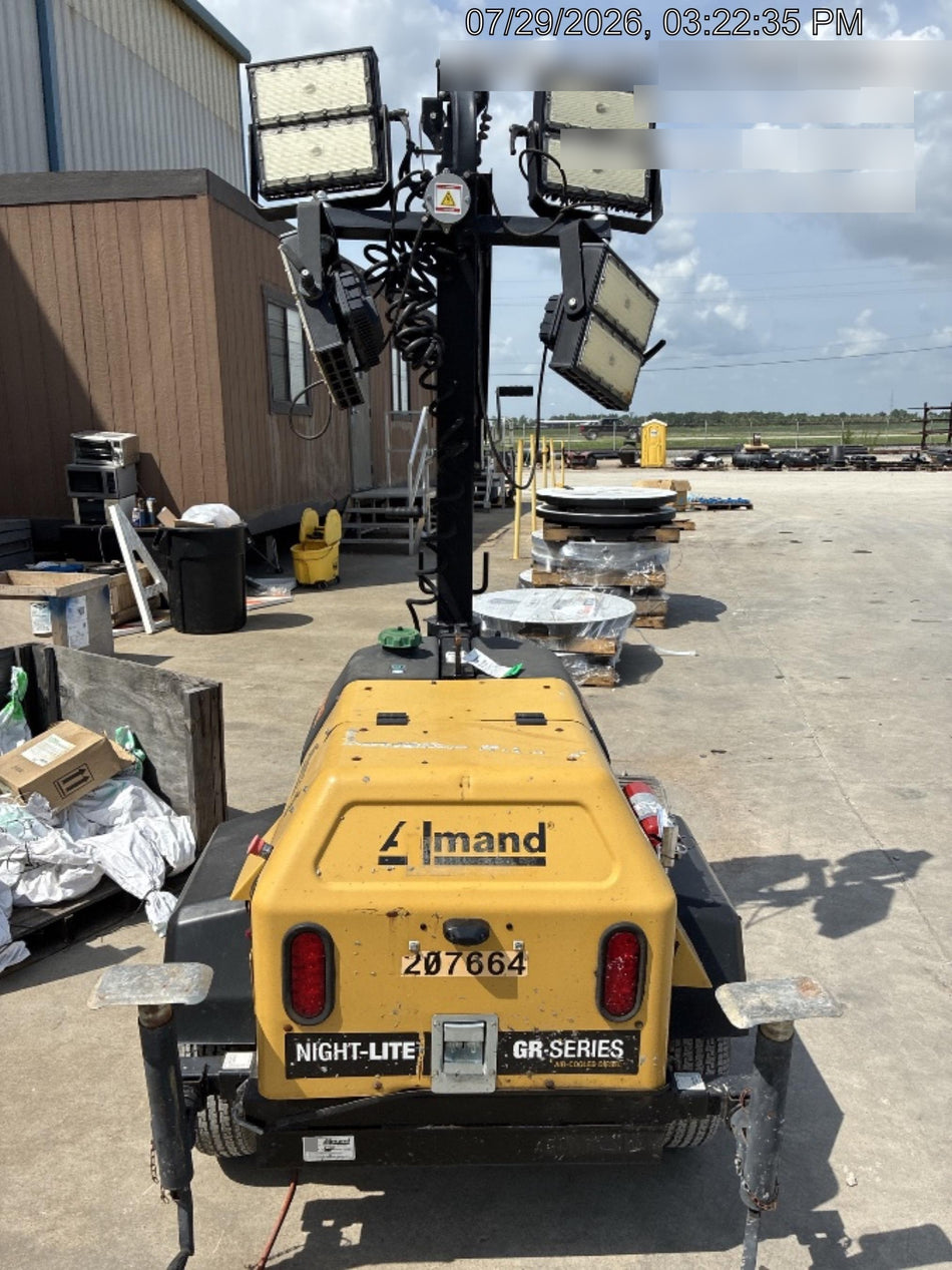 2022 Allmand NLV3GR (4) LED Light Fixture 350W, 23' Vertical Mast, 3kW Prime, Towable, Deep Sea L401, Leveling Jacks, Yanmar T4F 5.8hp