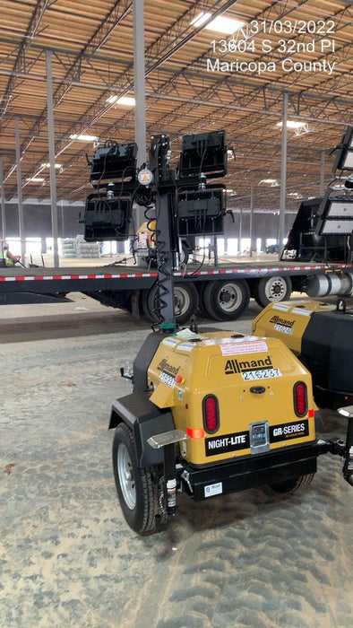 2022 Allmand NLV3GR (4) LED Light Fixture 350W, 23' Vertical Mast, 3kW Prime, Towable, Deep Sea L401, Leveling Jacks, Yanmar T4F 5.8hp