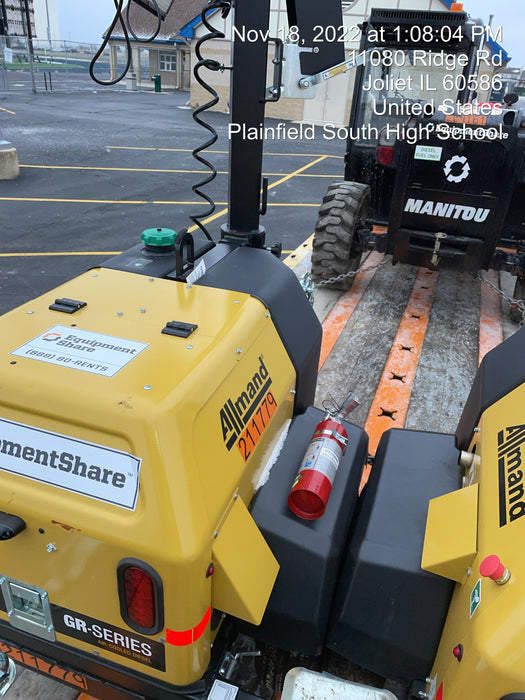 2022 Allmand NLV3GR (4) LED Light Fixture 350W, 23' Vertical Mast, 3kW Prime, Towable, Deep Sea L401, Leveling Jacks, Yanmar T4F 5.8hp