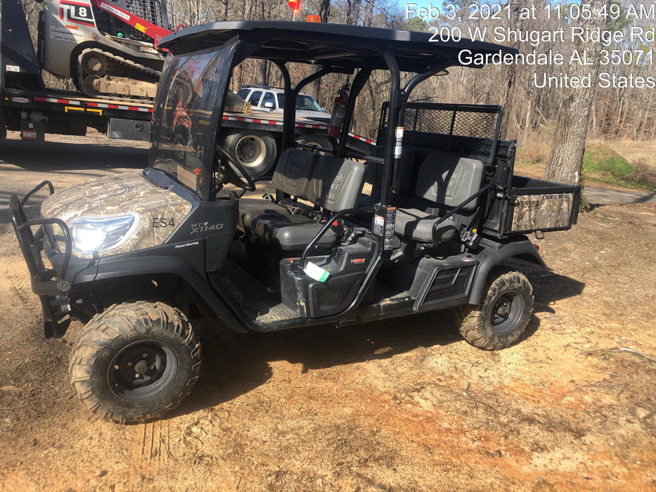 2020 Kubota RTV-X1140RL-A 4 seat diesel cart, plastic canopy, ATV tires, steel wheels, tinted windshield, strobe light, and backup alarm