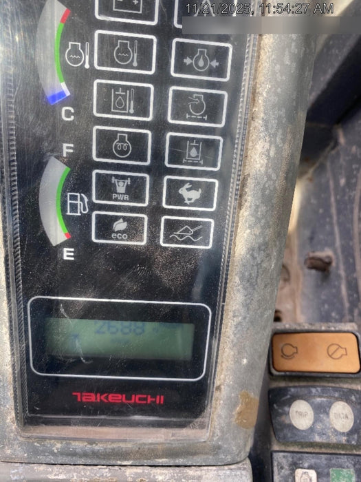 2019 Takeuchi TL8 Cab, Heat/AC, Defroster, 15" Wide Rubber Tracks, Back-up Alarm, Front & Rear Working Lights, Auxiliary Hydraulics, Two-Speed Travel, Electronic Monitoring System, Hydraulic Universal Quick Hitch 76" HD Dirt Bucket with 8 Teeth, 20.3 cubic feet Capacity