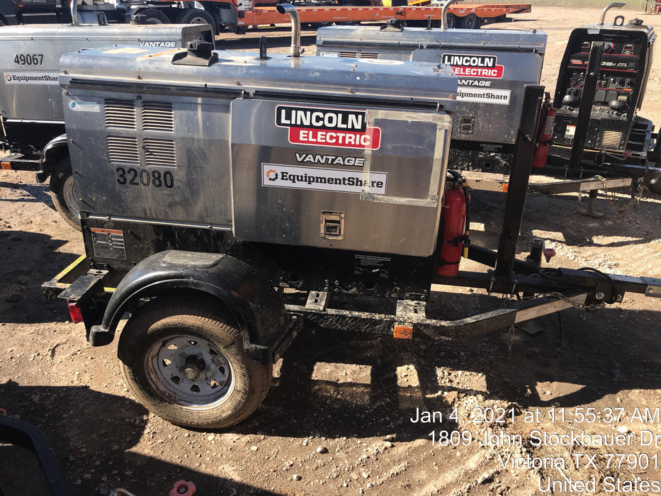 2019 Lincoln Electric Vantage 322 Welder Ready-Pak 3, Two wheel trailer, Fender and Light kit, Cable Rack