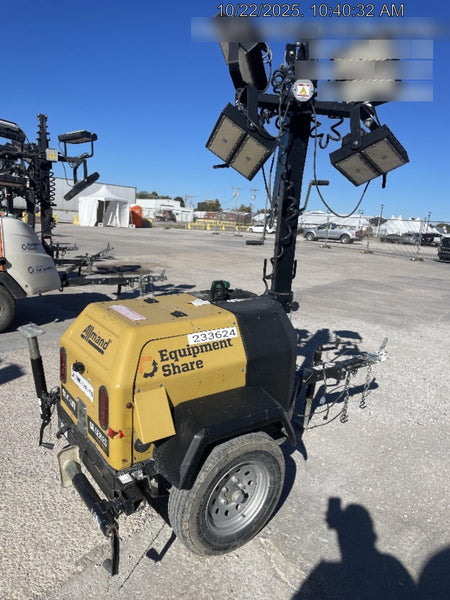 2022 Allmand NLV3GR (4) LED Light Fixture 350W, 23' Vertical Mast, 3kW Prime, Towable, Deep Sea L401, Leveling Jacks, Yanmar T4F 5.8hp