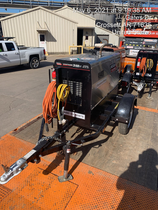 2019 Lincoln Electric Vantage 322 Ready-Pak 3, Two Wheel Trailer, Fender and Light Kit, Cable Rack
