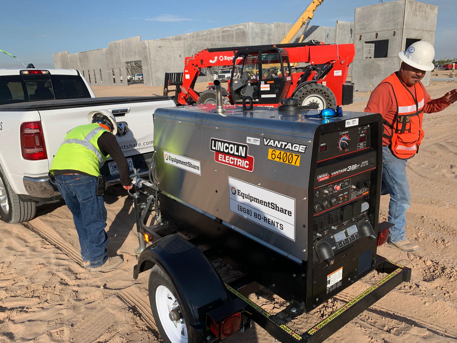 2019 Lincoln Electric Vantage 322 Welder Ready-Pak 3, Two wheel trailer, Fender and Light kit, Cable Rack