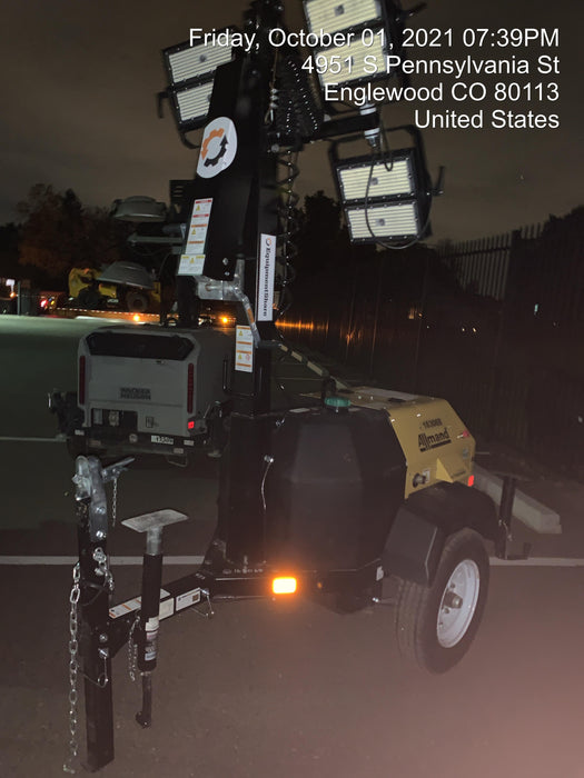 2021 Allmand NLV3GR (4) LED Light Fixture 350W, 23' Vertical Mast, 3kW Prime, Towable, Deep Sea L401, Leveling Jacks, Yanmar T4F 5.8hp