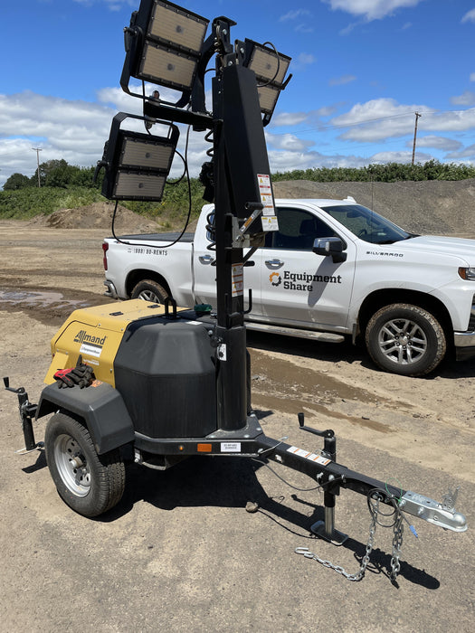 2022 Allmand NLV3GR (4) LED Light Fixture 350W, 23' Vertical Mast, 3kW Prime, Towable, Deep Sea L401, Leveling Jacks, Yanmar T4F 5.8hp