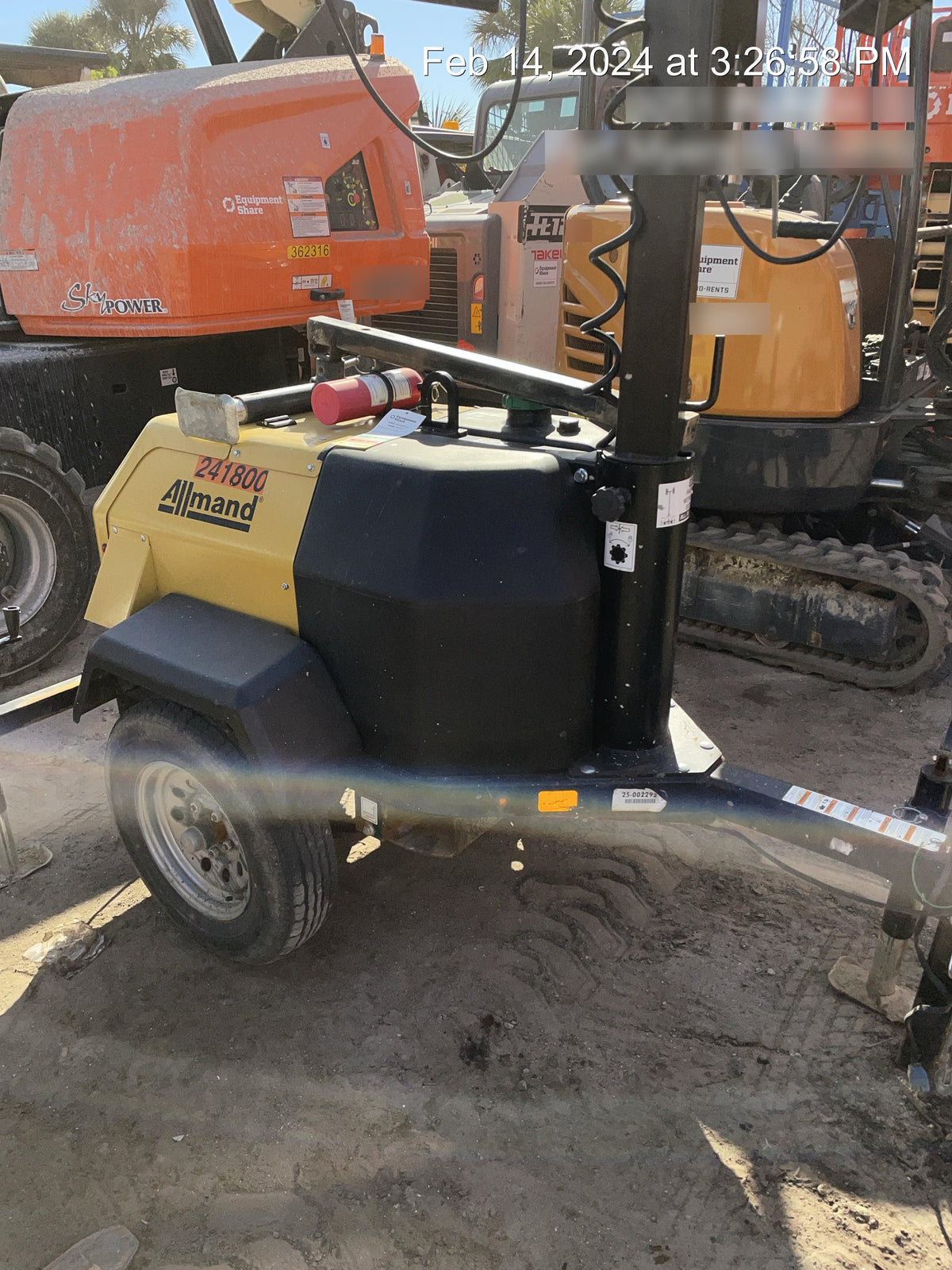 2022 Allmand NLV3GR (4) LED Light Fixture 350W, 23' Vertical Mast, 3kW Prime, Towable, Deep Sea L401, Leveling Jacks, Yanmar T4F 5.8hp