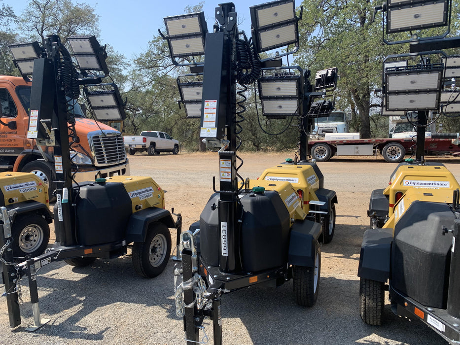 2021 Allmand NLV3GR (4) LED Light Fixture 350W, 23' Vertical Mast, 3kW Prime, Towable, Deep Sea L401, Leveling Jacks, Yanmar T4F 5.8hp