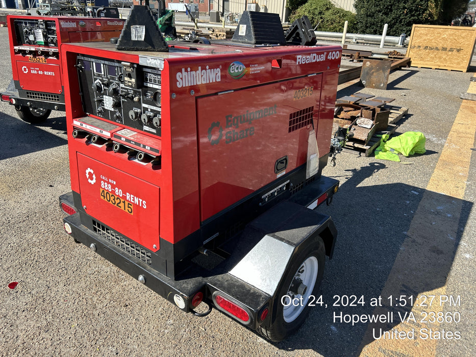 2024 Shindaiwa DGW400MDL Kubota D902 Engine, 23 HP, Dual Op Welder, Wire, Arc, Droop Stick, Tig, and CC Stick Functionality, Simulphase, 3 Phase and 1 Phase Gen Output, Single Axle NB Trlr, Slr Trckl Chrg 12V 12W, Fire Ext