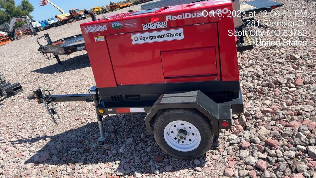2022 Shindaiwa DGW400MDL Kubota D902 Engine, 23 HP, Dual Op Welder, Wire, Arc, Droop Stick, Tig, and CC Stick Functionality, Simulphase, 3 Phase and 1 Phase Gen Output, Single Axle NB Trlr, Slr Trckl Chrg 12V 12W, Fire Ext
