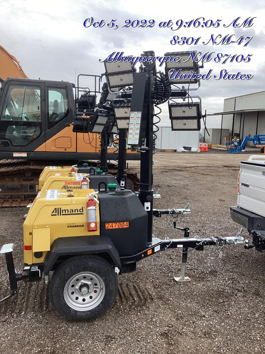 2022 Allmand NLV3GR (4) LED Light Fixture 350W, 23' Vertical Mast, 3kW Prime, Towable, ES Decals, T3