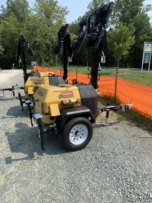 2021 Allmand NLV3GR (4) LED Light Fixture 350W, 23' Vertical Mast, 3kW Prime, Towable, Deep Sea L401, Leveling Jacks, Yanmar T4F 5.8hp