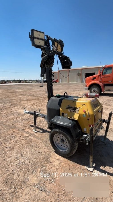 Allmand NLV3GR (4) LED Light Fixture 350W, 23' Vertical Mast, 3kW Prime, Towable, Deep Sea L401, Leveling Jacks, Yanmar T4F 5.8hp