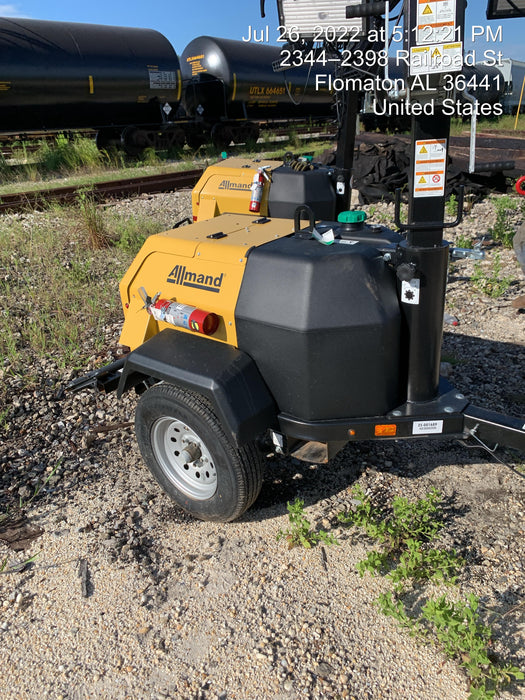 2022 Allmand NLV3GR (4) LED Light Fixture 350W, 23' Vertical Mast, 3kW Prime, Towable, Deep Sea L401, Leveling Jacks, Yanmar T4F 5.8hp