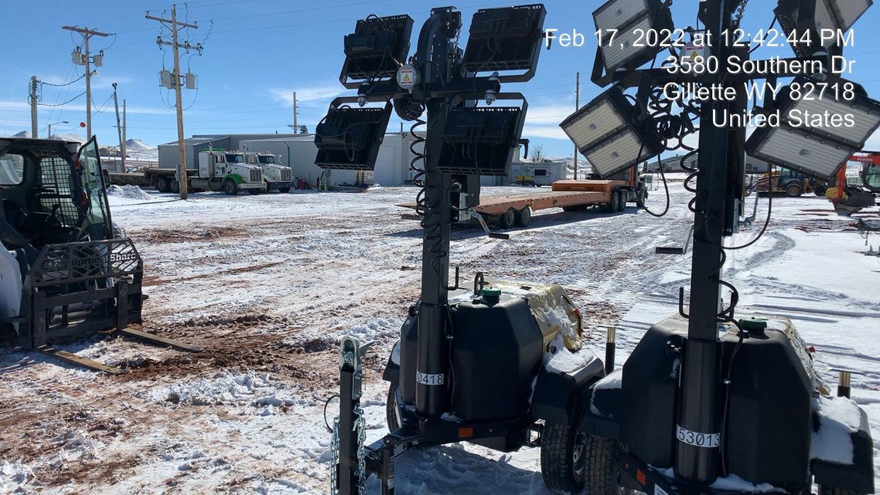 2022 Allmand NLV3GR (4) LED Light Fixture 350W, 23' Vertical Mast, 3kW Prime, Towable, Deep Sea L401, Leveling Jacks, Yanmar T4F 5.8hp