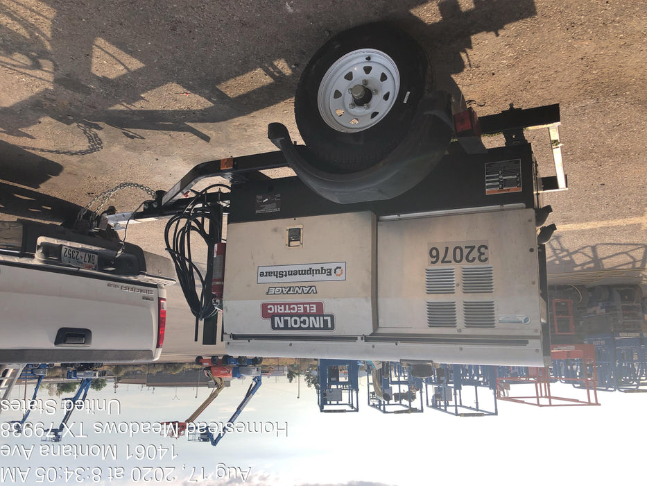 2019 Lincoln Electric Vantage 322 Welder Ready-Pak 3, Two wheel trailer, Fender and Light kit, Cable Rack