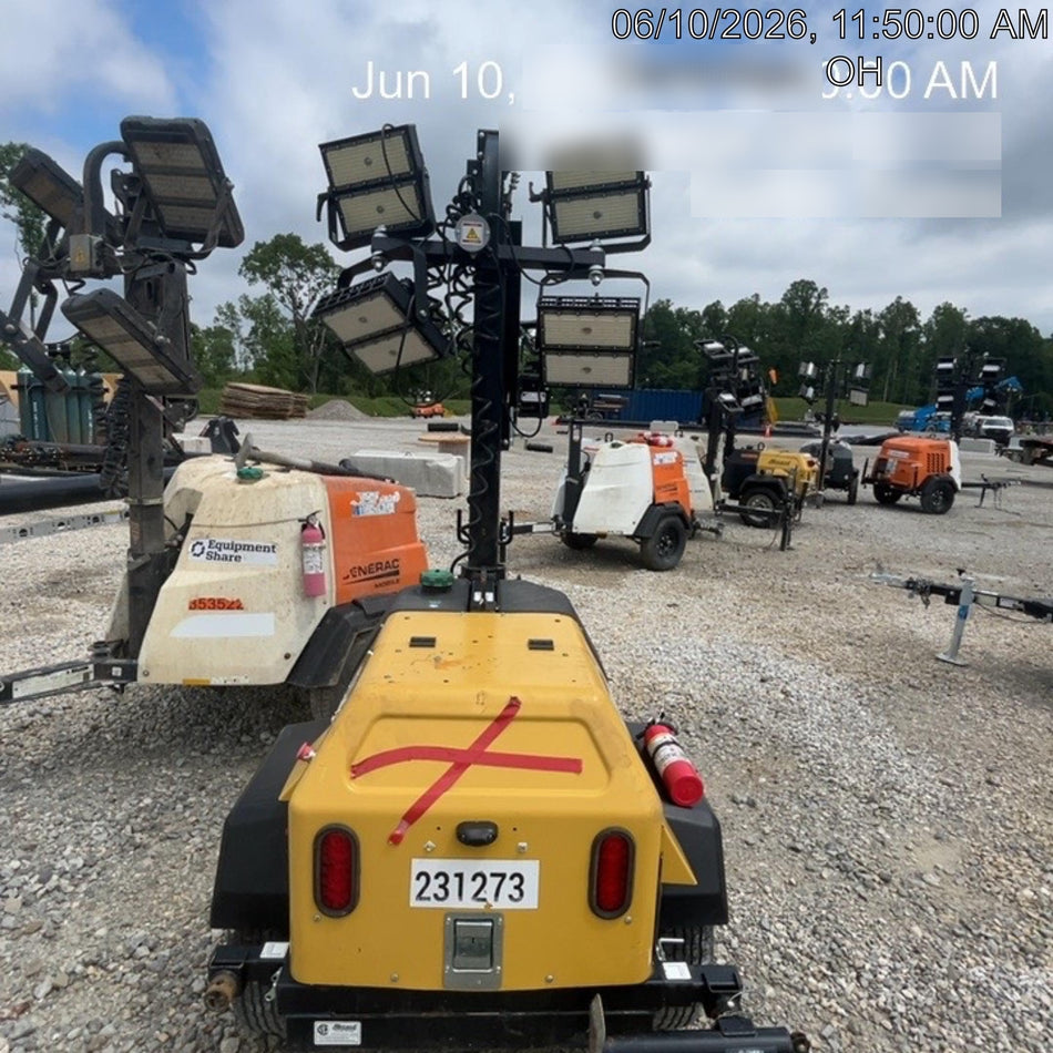 2022 Allmand NLV3GR (4) LED Light Fixture 350W, 23' Vertical Mast, 3kW Prime, Towable, Deep Sea L401, Leveling Jacks, Yanmar T4F 5.8hp