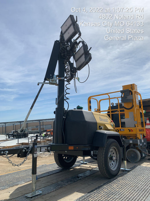 2022 Allmand NLV3GR (4) LED Light Fixture 350W, 23' Vertical Mast, 3kW Prime, Towable, ES Decals, T3