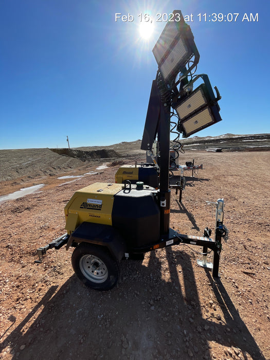 2022 Allmand NLV3GR (4) LED Light Fixture 350W, 23' Vertical Mast, 3kW Prime, Towable, ES Decals, T3