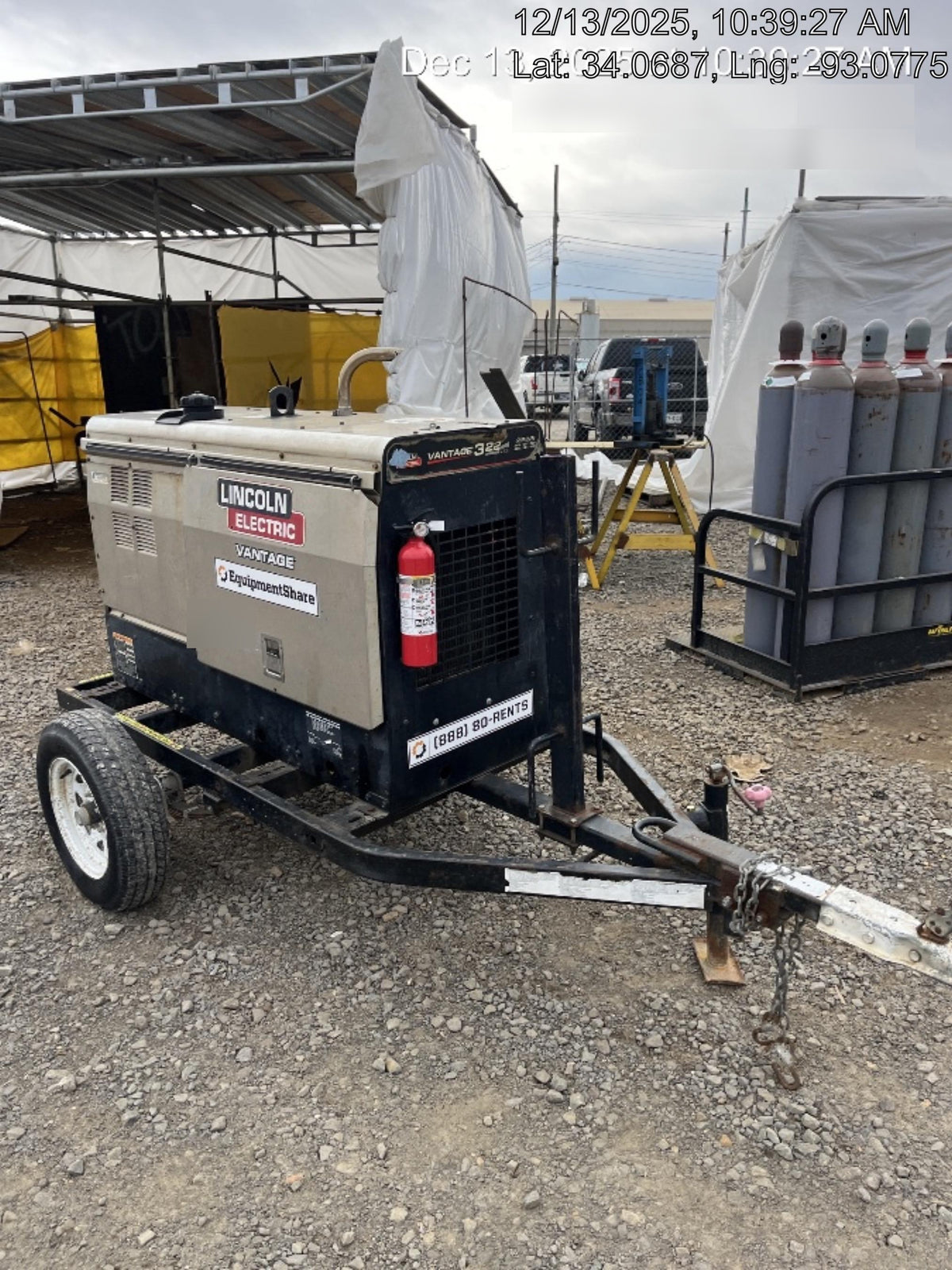 2019 Lincoln Electric Vantage 322 Welder Ready-Pak 3, Two wheel trailer, Fender and Light kit, Cable Rack