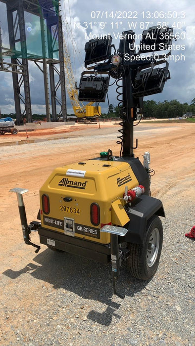 2022 Allmand NLV3GR (4) LED Light Fixture 350W, 23' Vertical Mast, 3kW Prime, Towable, Deep Sea L401, Leveling Jacks, Yanmar T4F 5.8hp