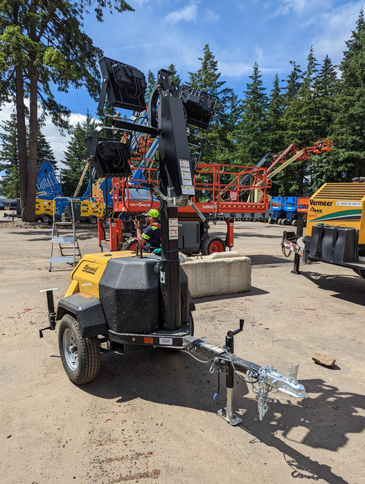 2022 Allmand NLV3GR (4) LED Light Fixture 350W, 23' Vertical Mast, 3kW Prime, Towable, Deep Sea L401, Leveling Jacks, Yanmar T4F 5.8hp