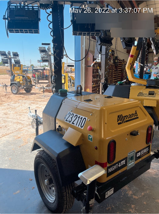 2022 Allmand NLV3GR (4) LED Light Fixture 350W, 23' Vertical Mast, 3kW Prime, Towable, Deep Sea L401, Leveling Jacks, Yanmar T4F 5.8hp