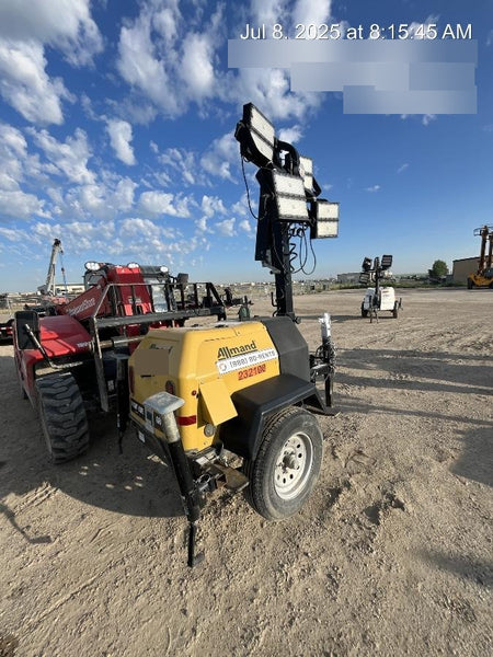 2022 Allmand NLV3GR (4) LED Light Fixture 350W, 23' Vertical Mast, 3kW Prime, Towable, Deep Sea L401, Leveling Jacks, Yanmar T4F 5.8hp