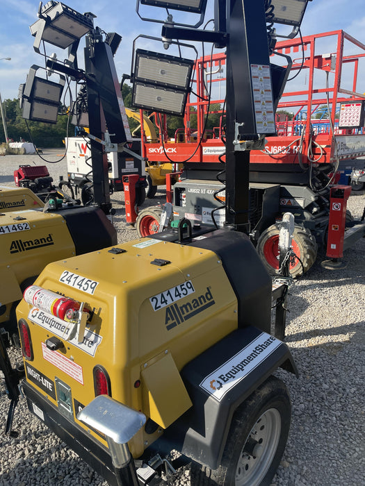 2022 Allmand NLV3GR (4) LED Light Fixture 350W, 23' Vertical Mast, 3kW Prime, Towable, Deep Sea L401, Leveling Jacks, Yanmar T4F 5.8hp