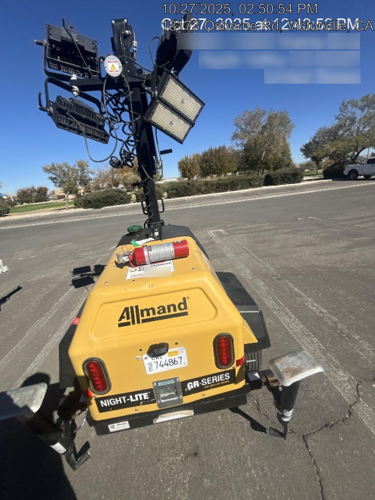 2022 Allmand NLV3GR (4) LED Light Fixture 350W, 23' Vertical Mast, 3kW Prime, Towable, ES Decals, T3