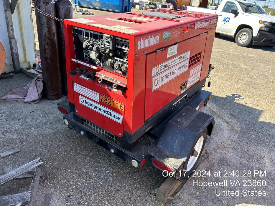 2022 Shindaiwa DGW400MDL Kubota D902 Engine, 23 HP, Dual Op Welder, Wire, Arc, Droop Stick, Tig, and CC Stick Functionality, Simulphase, 3 Phase and 1 Phase Gen Output, Single Axle NB Trlr, Slr Trckl Chrg 12V 12W, Fire Ext