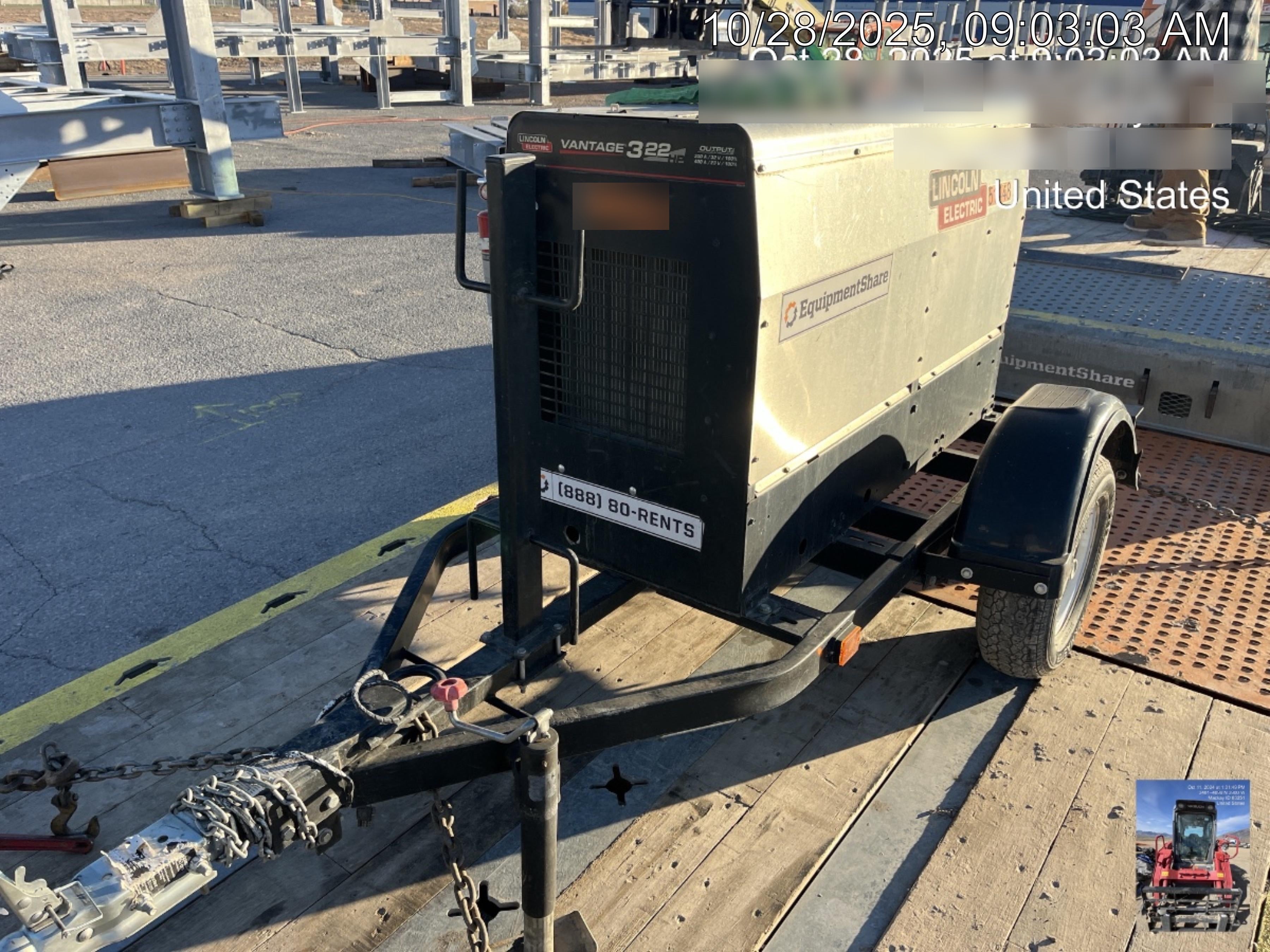 2019 Lincoln Electric Vantage 322 Ready-Pak 3, Two Wheel Trailer, Fender and Light Kit, Cable Rack